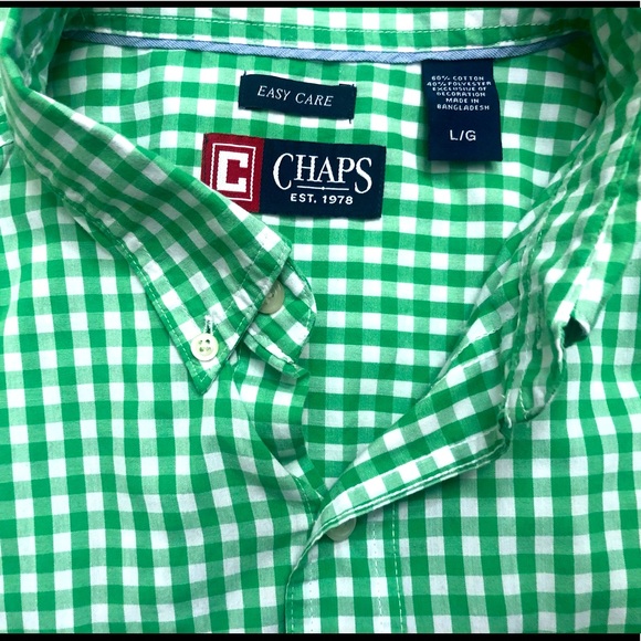 CHAPS Easy Care Men's LARGE Bright Green Long Sleeve Button Up Shirt - Picture 4 of 4